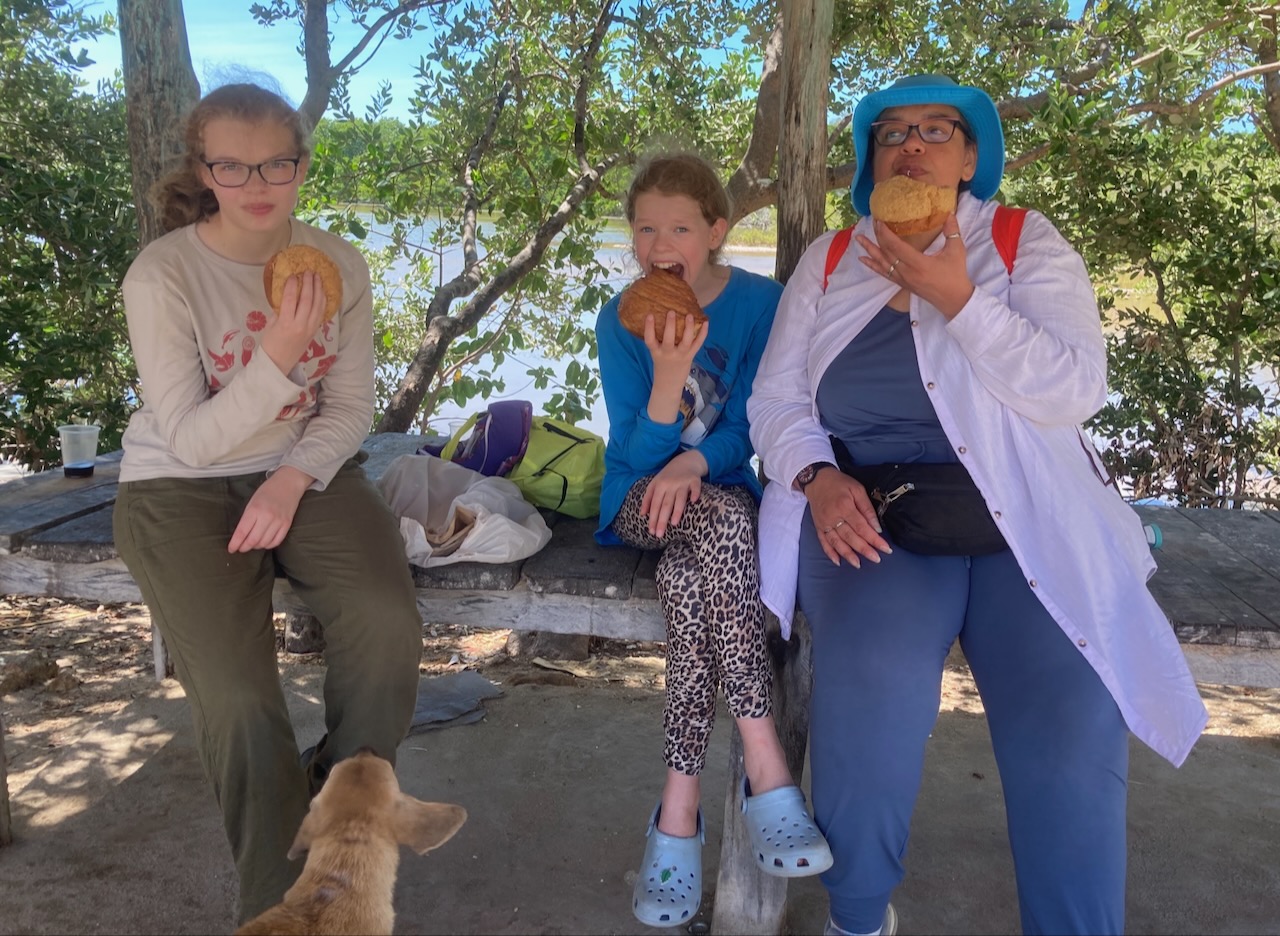 Eating pastries at Celestún